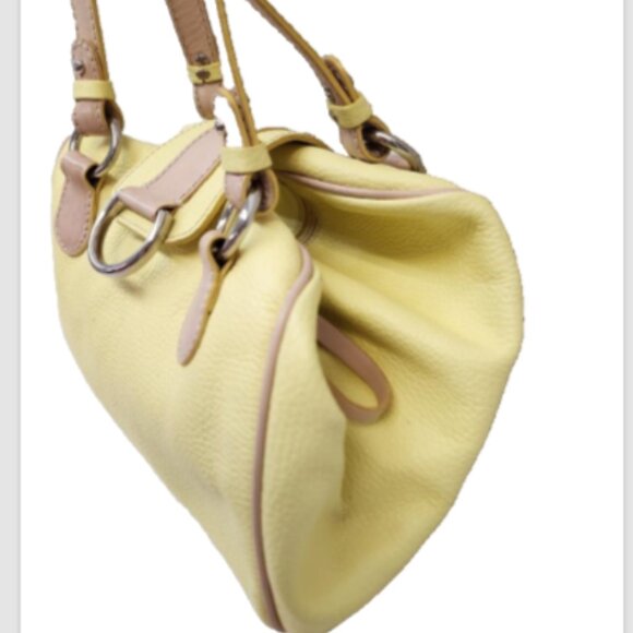 Cavalcanti Italy Designer Leather Bag Yellow Beige Fold Over Shoulder Purse EUC - Picture 3 of 10